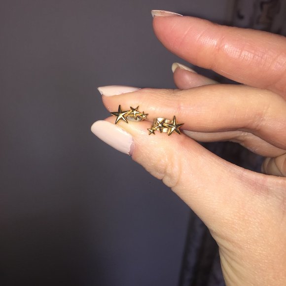 14k Gold Vermeil Trio Star Stud Earrings - Picture 1 of 3